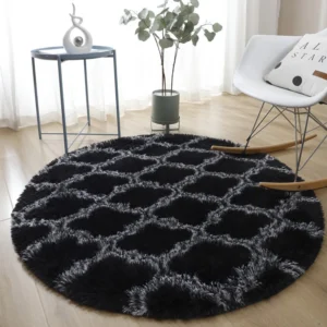 Fluffy Round Rug Carpets for Living Room Decor Faux Fur for Bedroom